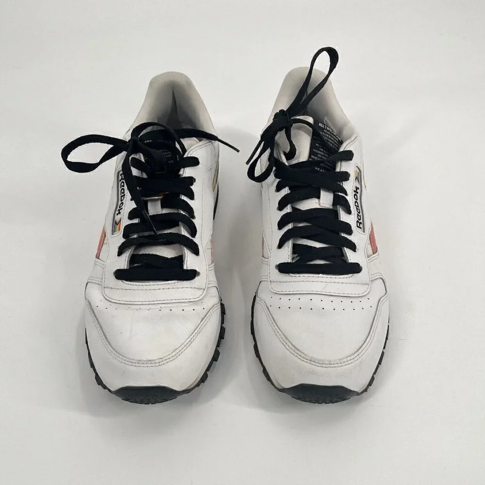 Reebok Classic White Leather Sneakers Rainbow Pride Sz Mens 9.5